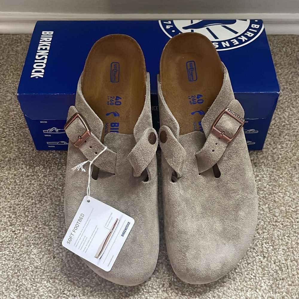 NWT BIRKENSTOCK Boston Suede Leather Taupe